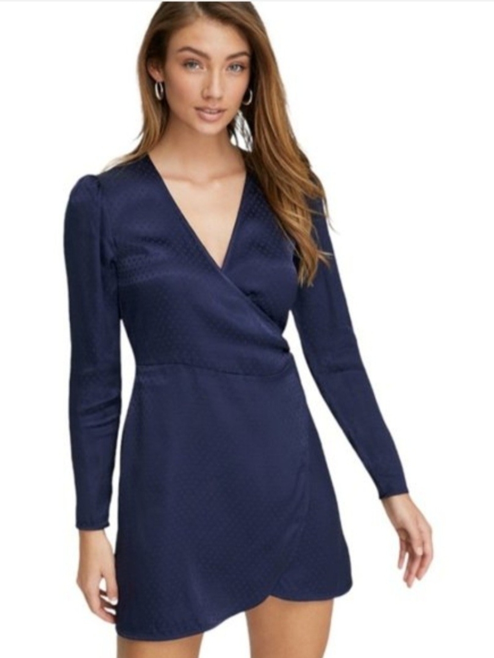 Aritzia Navy Wrap V-Neck Mini Dress